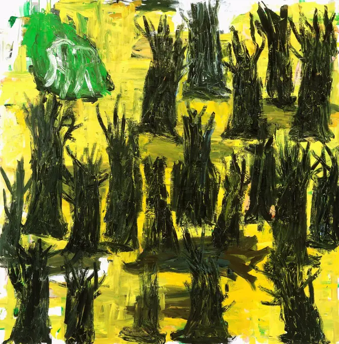 Naked Tree; Nackter Baume. Georg Baselitz (Born 1938). Oil on canvas. Signed and dated 23.1.1989. 250 x 250cm.