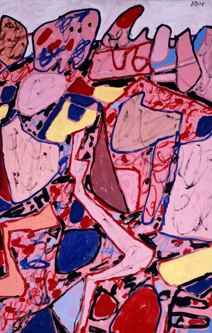 Landscape; Paysage. Jean Dubuffet (1901-1985). Acrylic on paper laid down on canvas. Signed and dated 1975. 101.6 x 67cm.