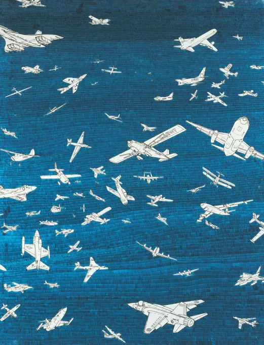 Aerei. Alighiero Boetti (1940-94). Ink and paper collage in three parts. Executed 1974. Overall: 135 x 300cm