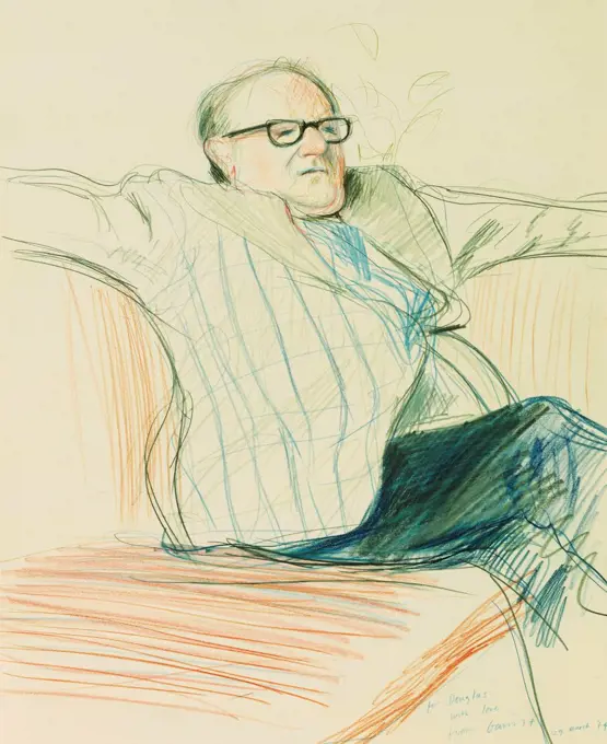 Portrait of Douglas Cooper. David Hockney (b.1937). Coloured pencils and graphite on paper. Drawn in 1974. 43.2 x 35.6cm.
