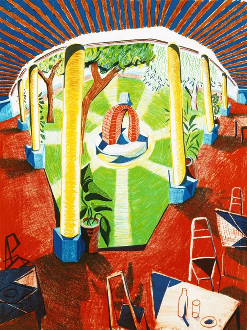 Views of Hotel Well III. David Hockney (b.1937). Lithograph in colours. Printed in 1985. 122 x 97.8cm.