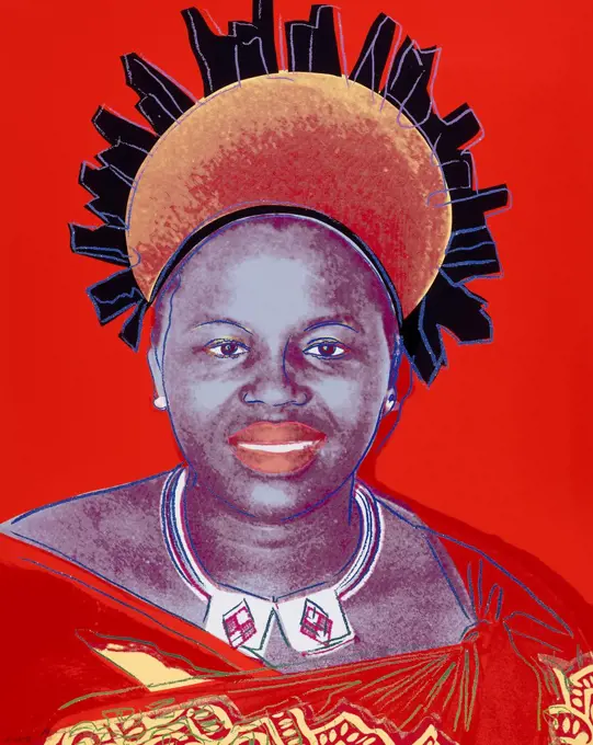 Reigning Queens (Royal Edition) - Queen Ntombi Twala of Swaziland. Andy Warhol (1930-1987). Screeprint in colours with diamond dust on Lenox Museum Board. Executed in 1985. 1000 x 798mm.