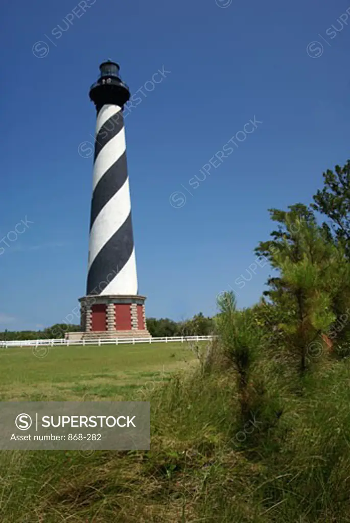 Low angle view of a lighthouse, Cape Hatteras Lighthouse, Cape Hatteras National Seashore, North Carolina, USA