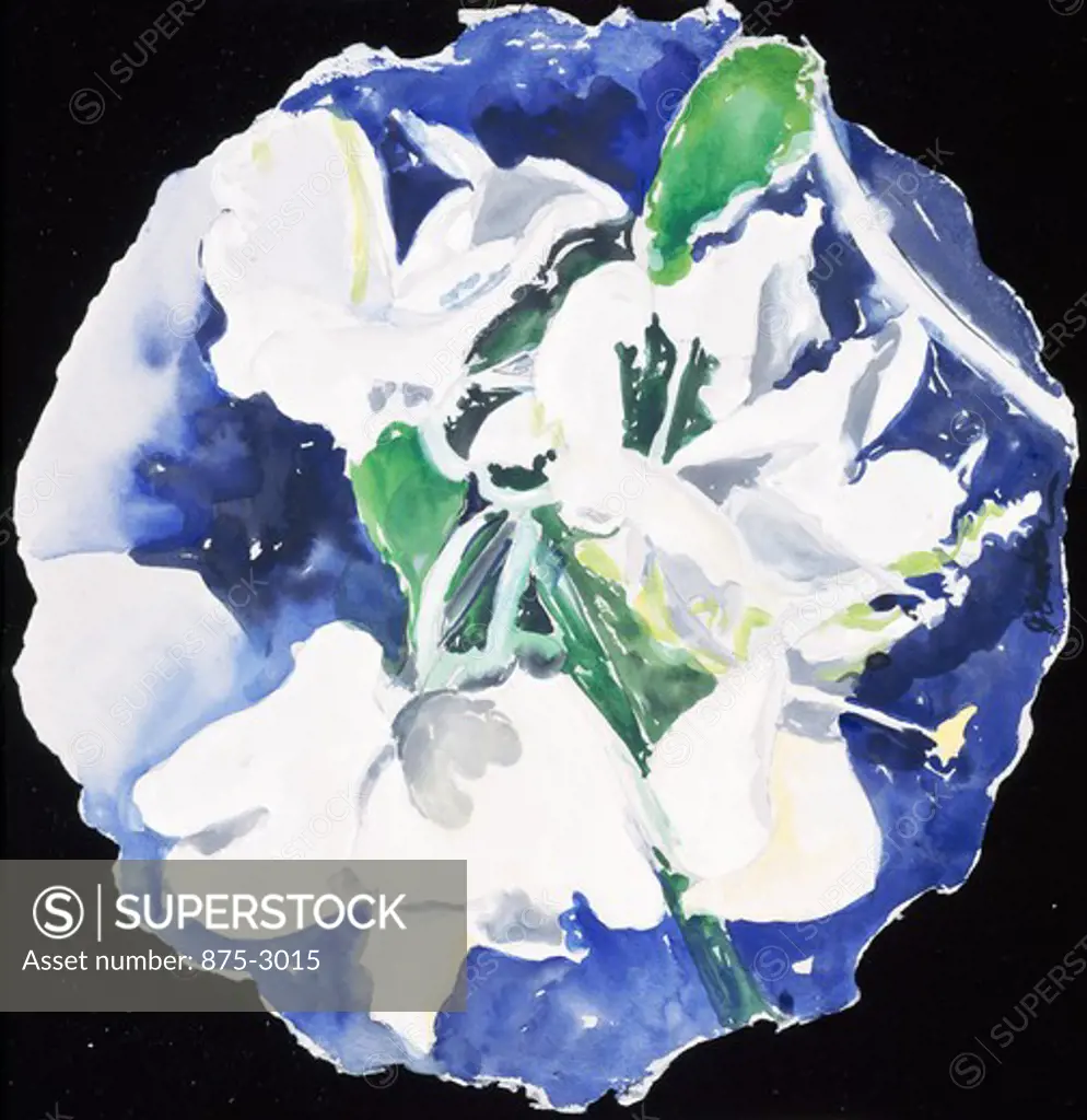 White Flowers Tondo 1994 John Bunker (20th C. American) Watercolor