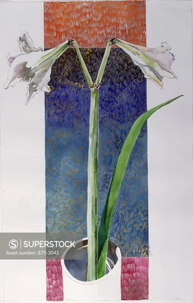 Lily on rectangle by John Bunker, mixed media, 1990