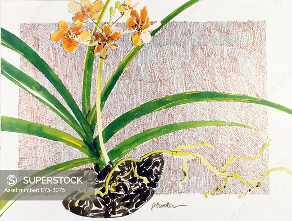 Golden Orchid II 1990 John Bunker (20th C. American) Watercolor and metallics