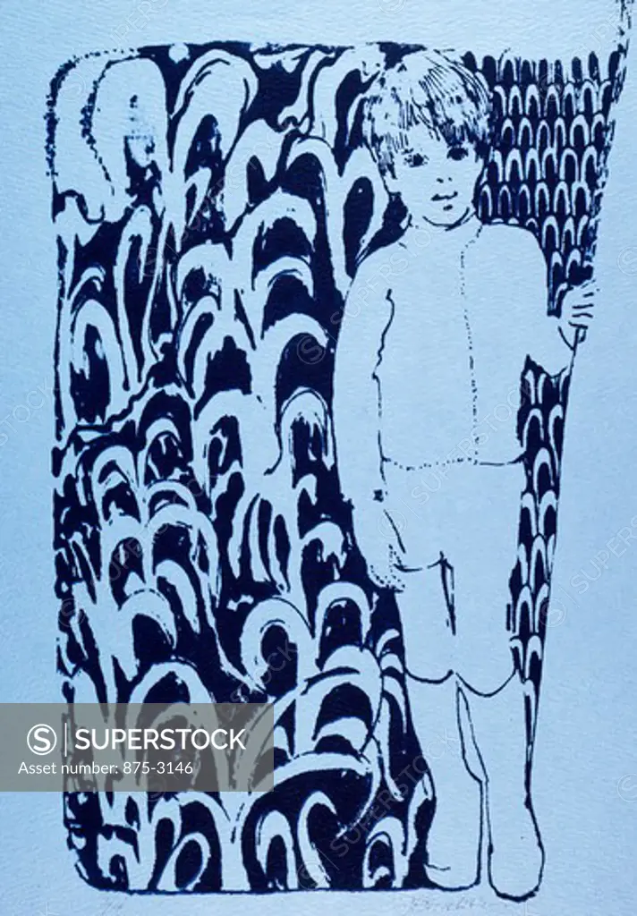 Boy with Spear by John Bunker, silkscreen, 1972, 20th Century