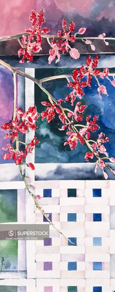 Orchid and Lattice, 1995, John Bunker (20th C. American), Watercolor, Private Collection