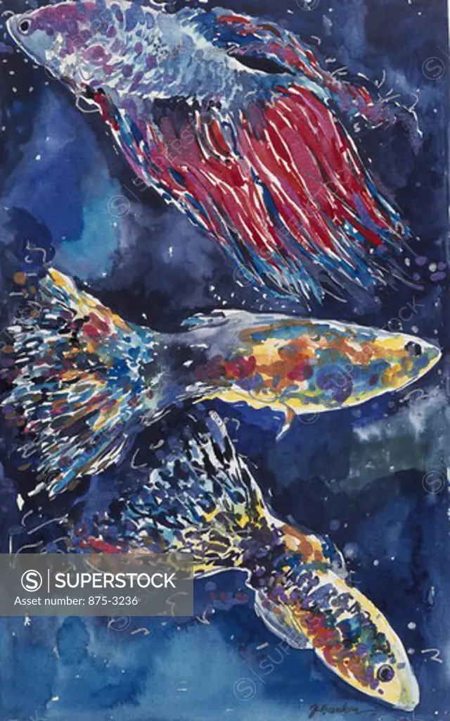 Tropical Fish IV by John Bunker, watercolor and metallics, 1996