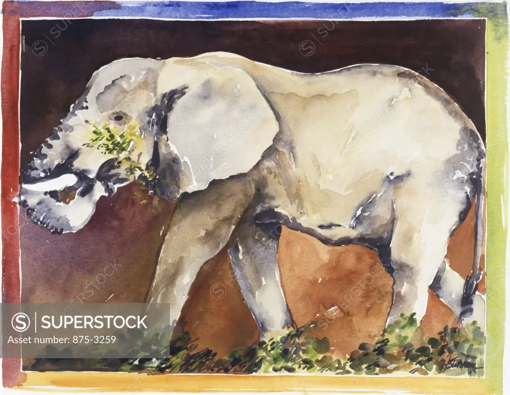 Kenya Safari - Elephant II, 1996, John Bunker (20th C./American), Watercolor and metallics