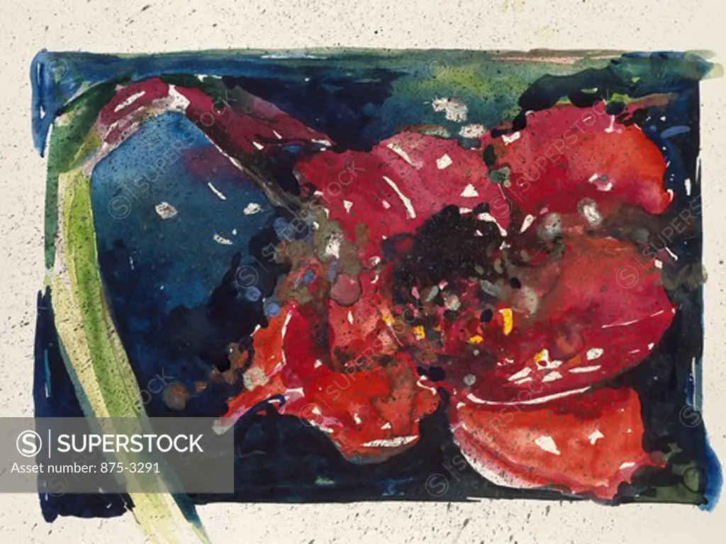 Red Amaryllis View V by John Bunker, watercolor on paper, 1997