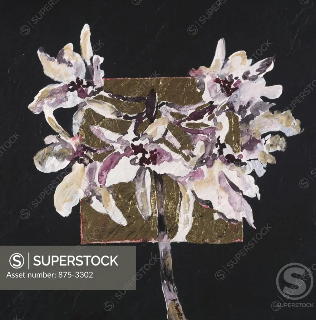 Wild Orchid Blossom, by John Bunker, Acrylic and gold leaf on tile, 1997, 20th Century