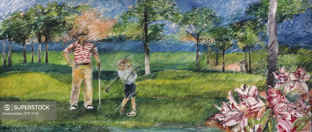 Father and Son in Golfing Environment, by John Bunker, 1998, 20th Century