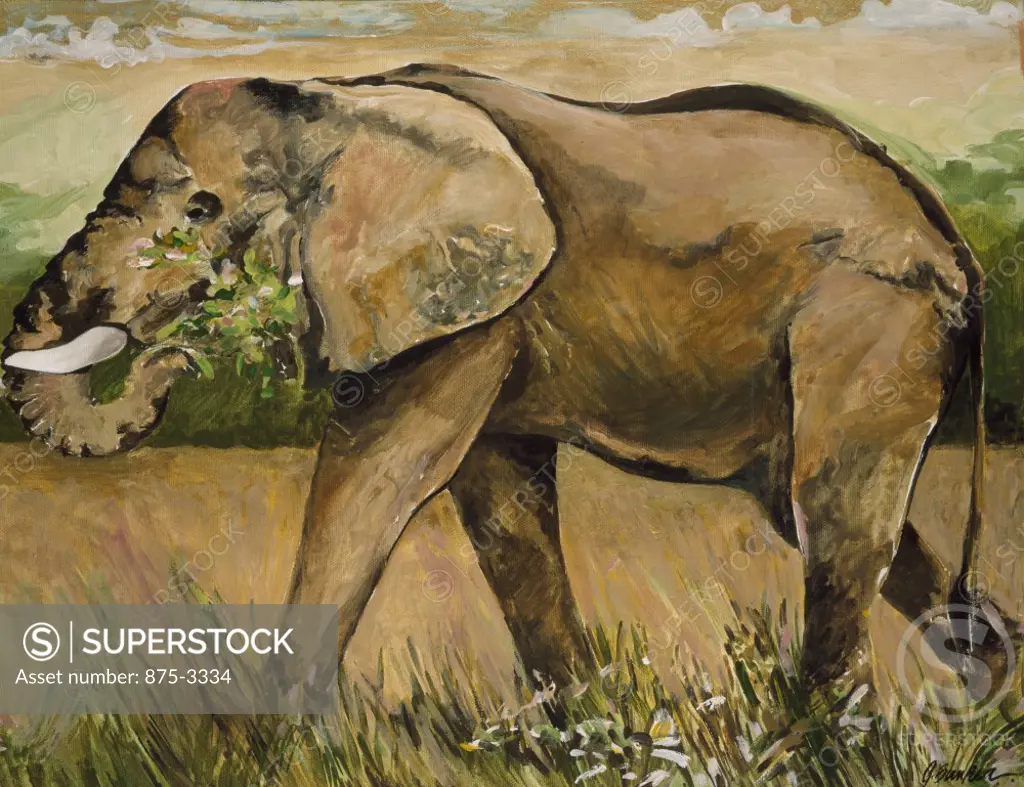 Kenya Safari, Elephant Samburu, by John Bunker, acrylic on canvas, 1997, 20th Century
