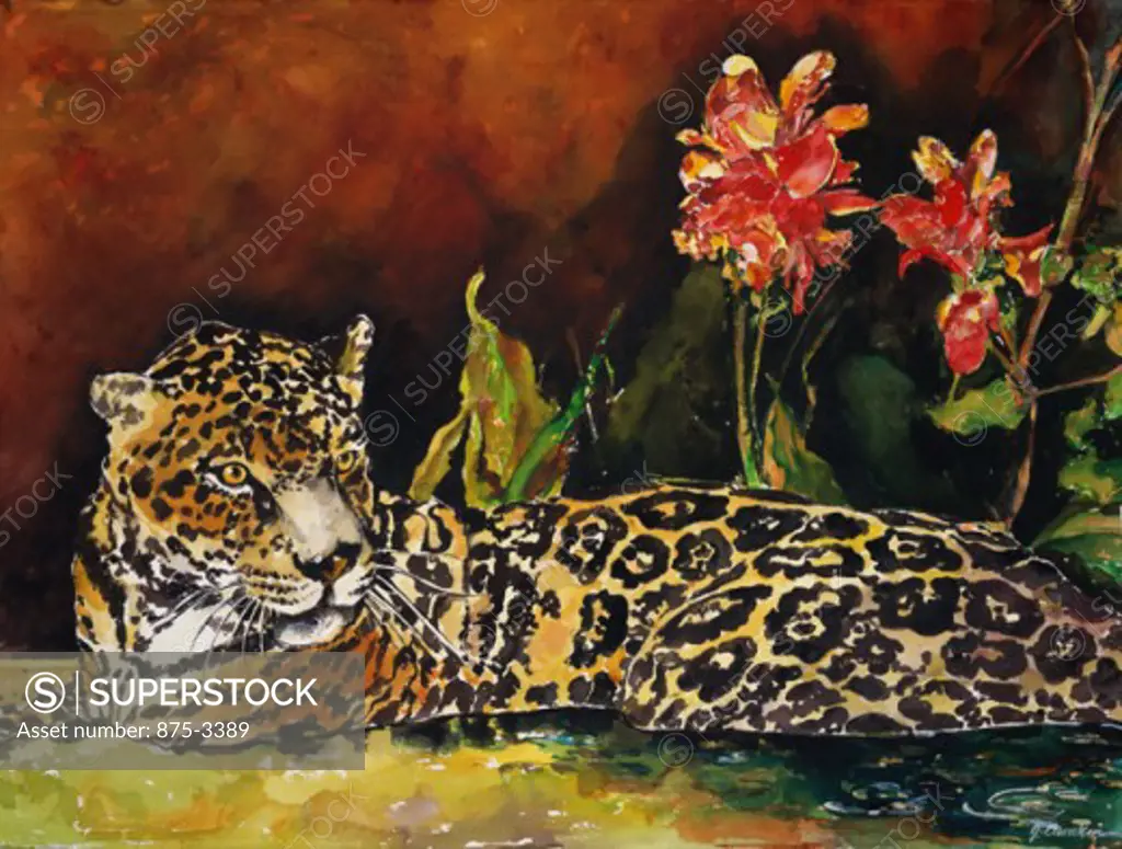 Jaguar in the Water, 2000, John Bunker (20th C./American), Watercolor