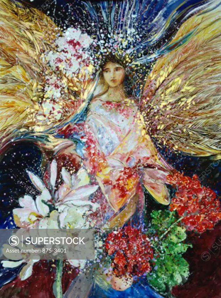 Angel-Asian Inspired, 2002, John Bunker (20th C. American), Watercolor, acrylic & metallic