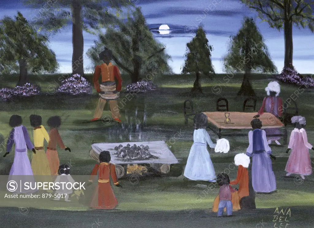 Old Fashioned Oyster Roast 1990 Anna Belle Lee Washington (1924-2000/American) Oil on Canvas