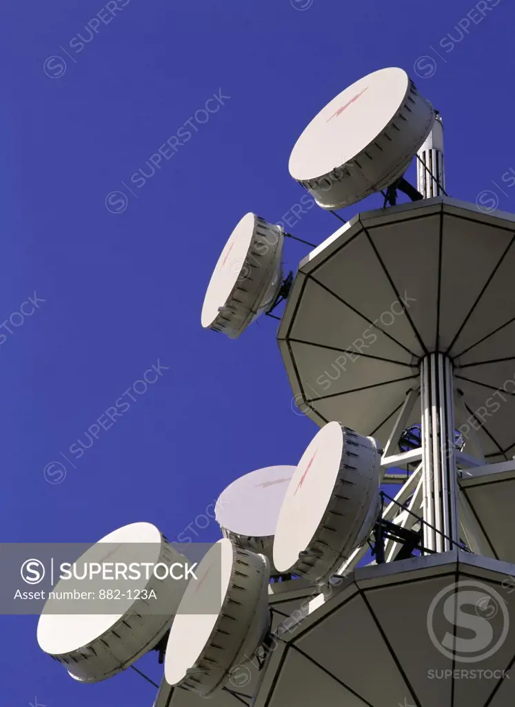 Low angle view of a microwave tower