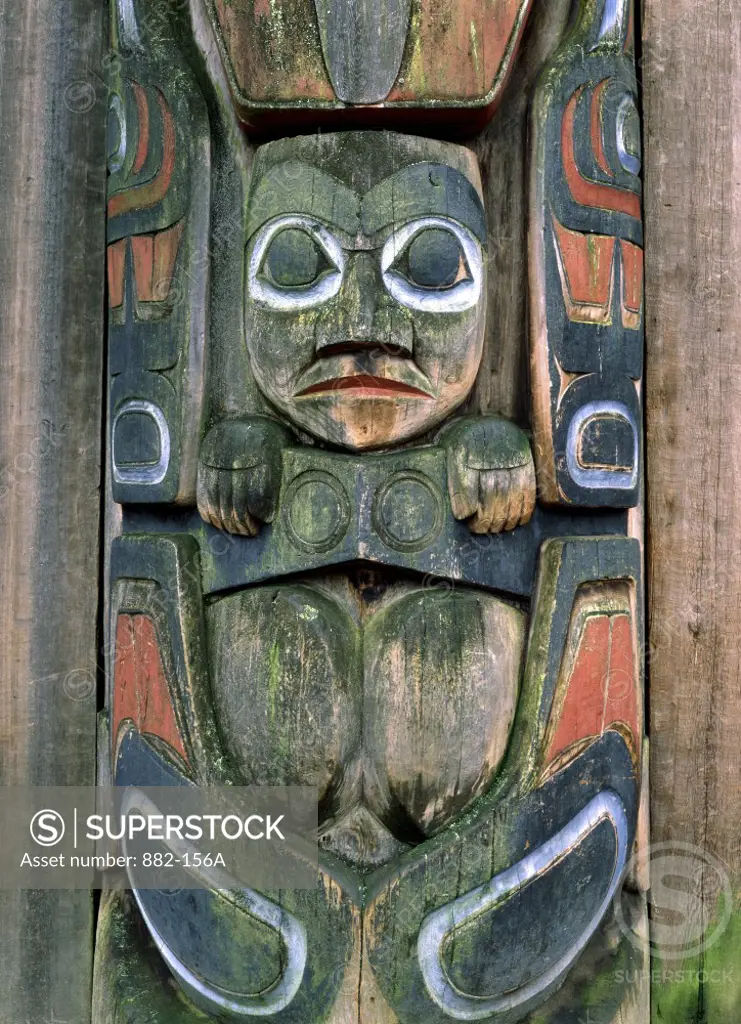 Close-up of a Haida totem pole