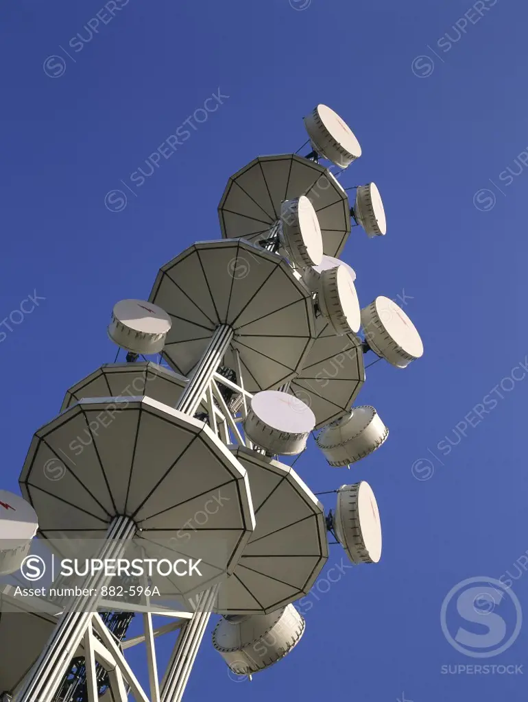 Low angle view of a microwave tower
