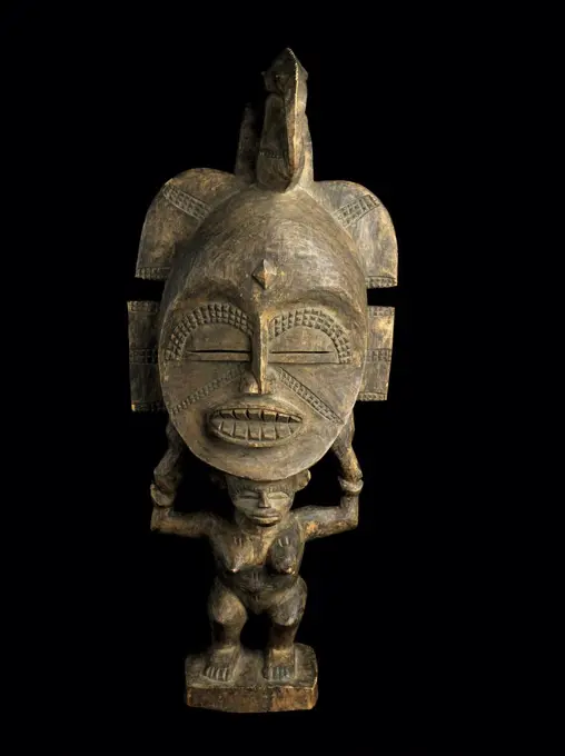 Standing Female Ancestor Figure with Kpelie Mask Senufu Culture African Art Collection of The Museum of Contemporary Art, Jacksonville, Florida