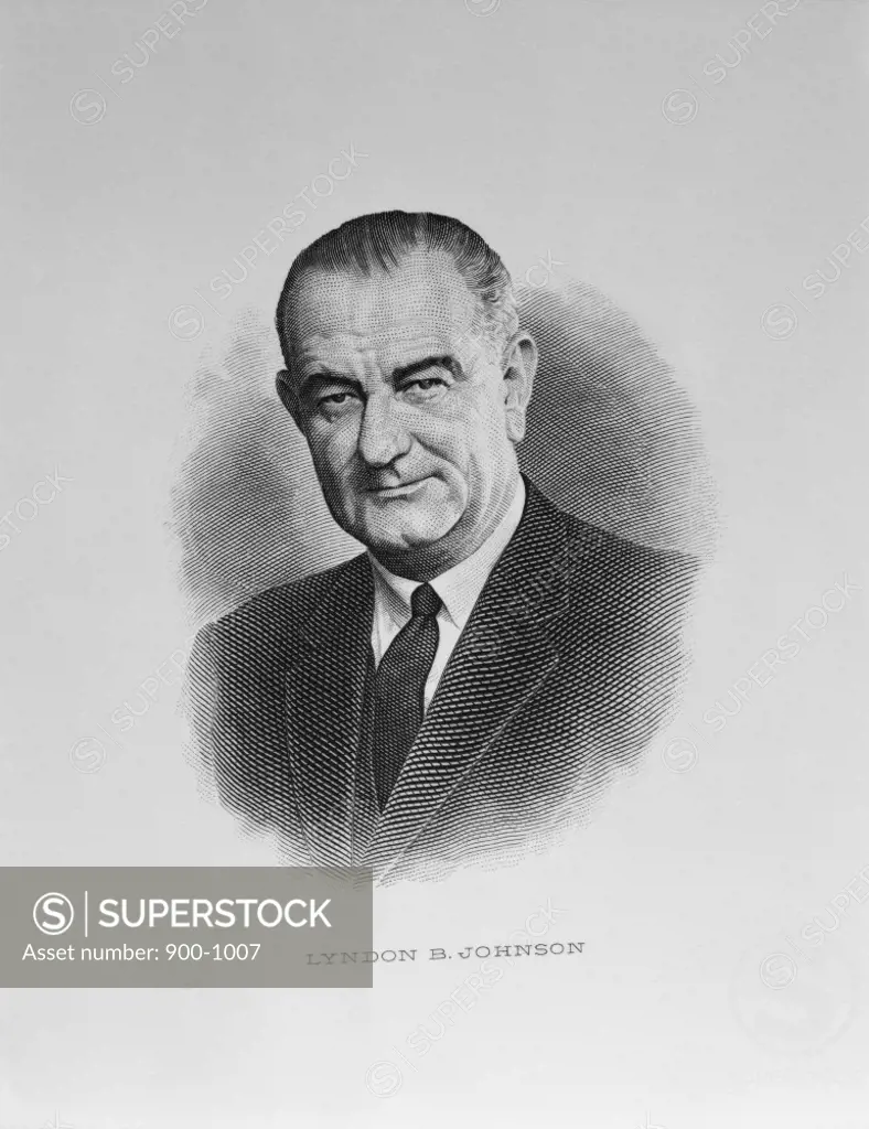 Lyndon B. Johnson  (1908-1973)  36th President of the United States   Engraving