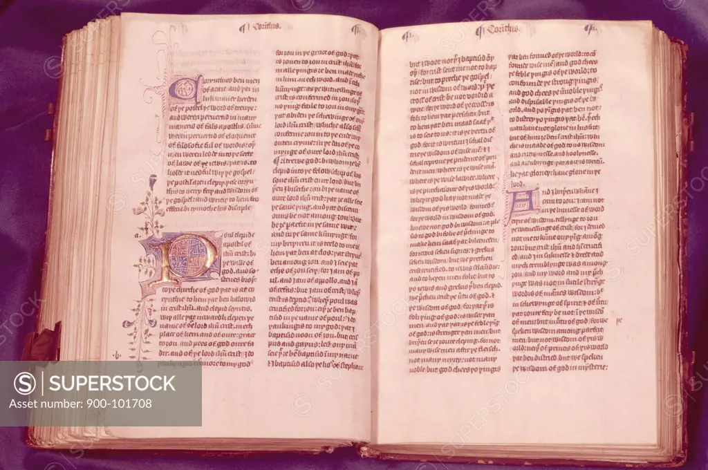 Wycliffe New Testament,  illuminated manuscript,  USA,  New York,  New York City,  American Bible Society,  1250 A.D.