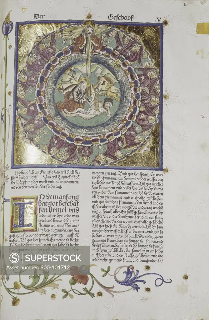 German Bible: Creation of Eve Manuscripts 1483 AD American Bible Society, New York 