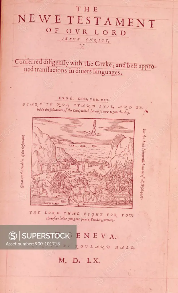 Geneva Protestant Bible,  woodcut print,  USA,  New York,  New York City,  American Bible Society,  1560 A.D.