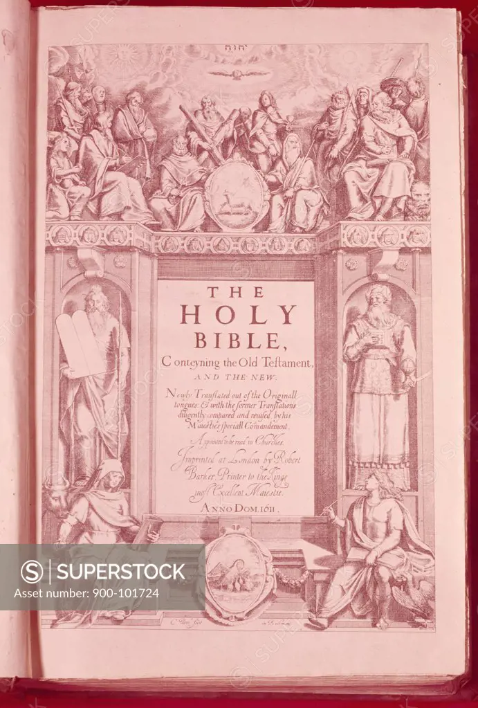 Title Page of King James Bible,  lithograph,  USA,  New York,  New York City,  American Bible Society,  1611 A.D.