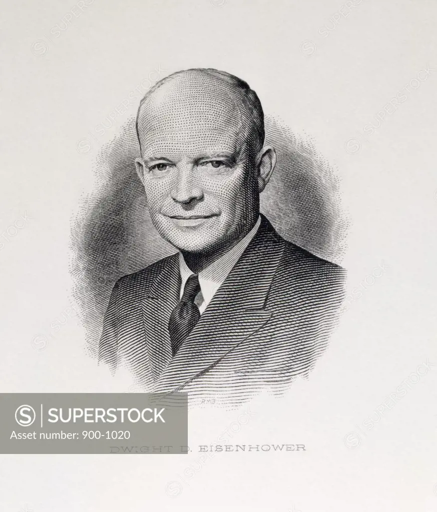 Dwight D. Eisenhower, thirty fourth President of United States, engraving, (1890-1969)