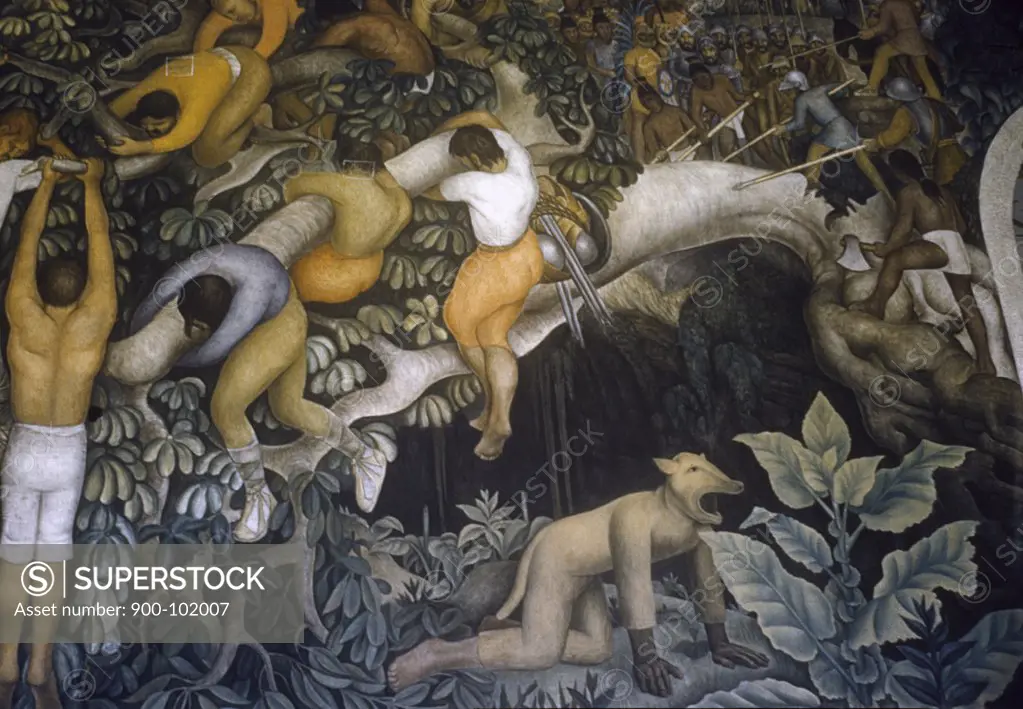 History of the State of Morelos: Entering the City by Diego Rivera, Fresco, 1930, 1886-1957, Mexico, Cuernavaca, Cortez Palace