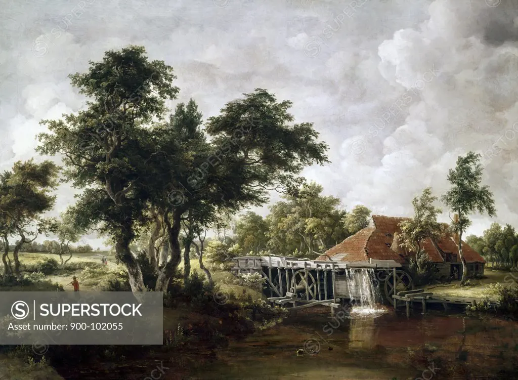 The Watermill With The Great Red Roof Meindert Hobbema (1638-1709 Dutch)