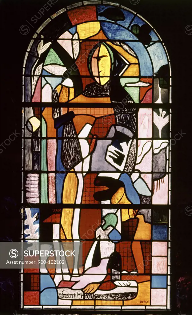 Saint Francis of Assisi by Bercot, stained glass, France, Assy, Our Lady of Grace