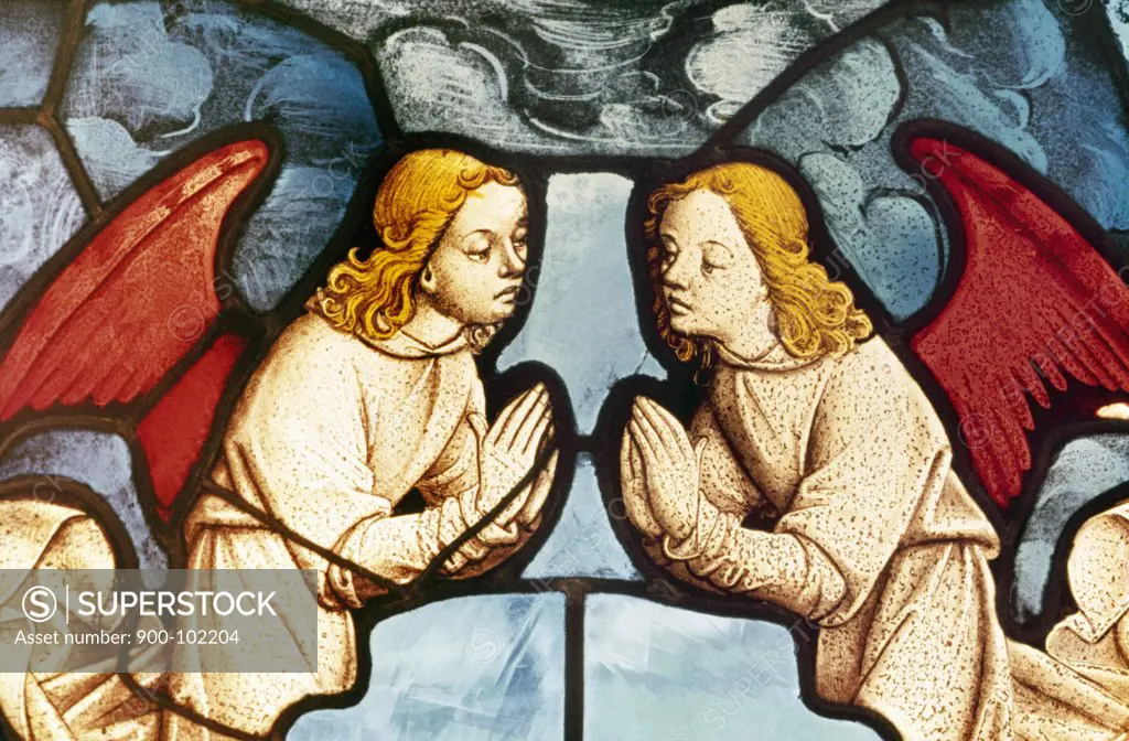 Two Angels, 15th C., Stained Glass, Stained Glass