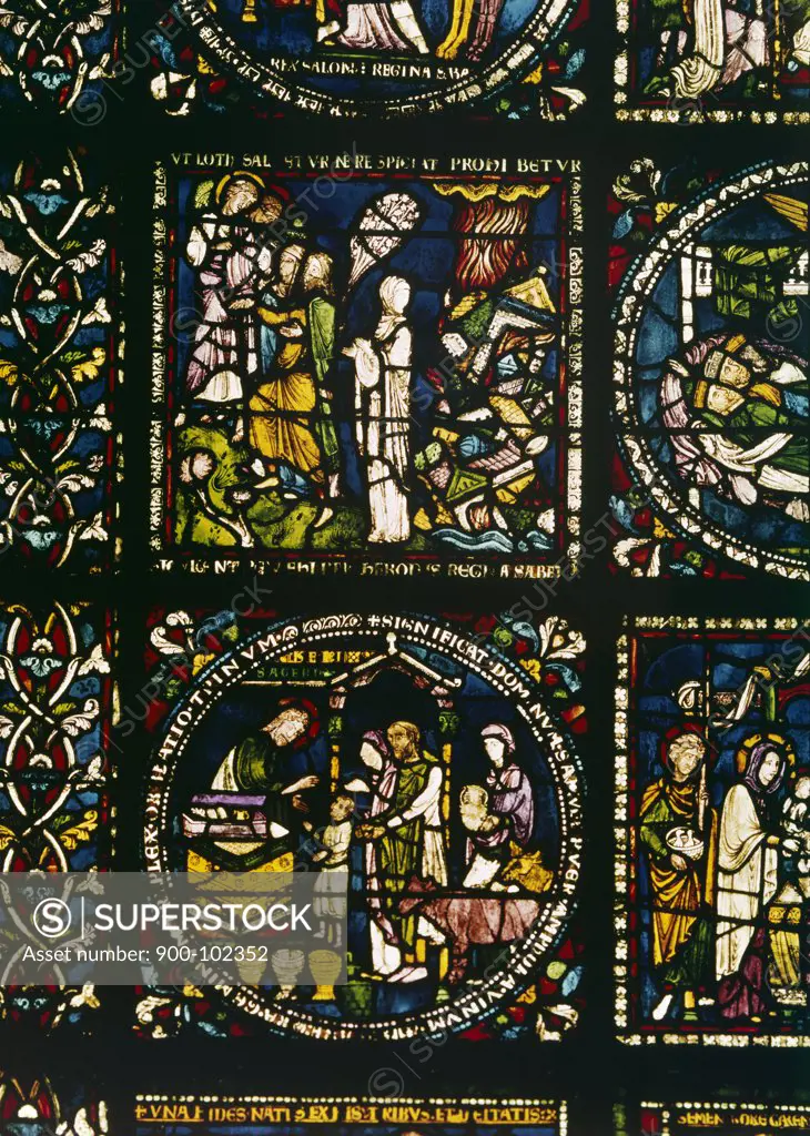 Story of Lot,  stained glass,  13th century,  England,  Kent,  Canterbury Cathedral