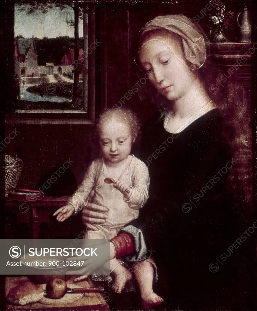 Madonna with Child Holding Spoon  Gerard David (1450/60-1523 Netherlandish) 