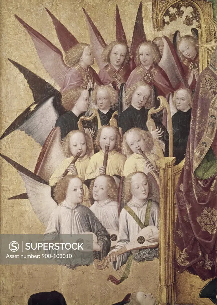 The Coronation of the Virgin (Detail): Choir of Angels Late 15th C. Master of Life of the Virgin (active 1463-1480 German) Tempera Alte Pinakothek, Munich, Germany