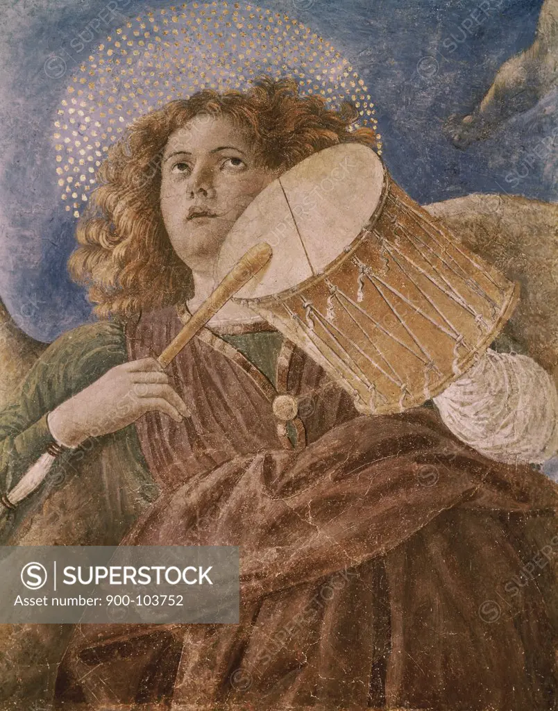 Music-Making Angel with Drum c.1480 Melozza da Forli (1438-1494/Italian) Fresco Vatican Museums and Galleries, Rome, Italy