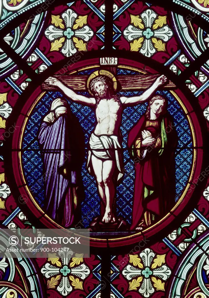 Crucifixion-19th Century Basle Cathedral Stained Glass 