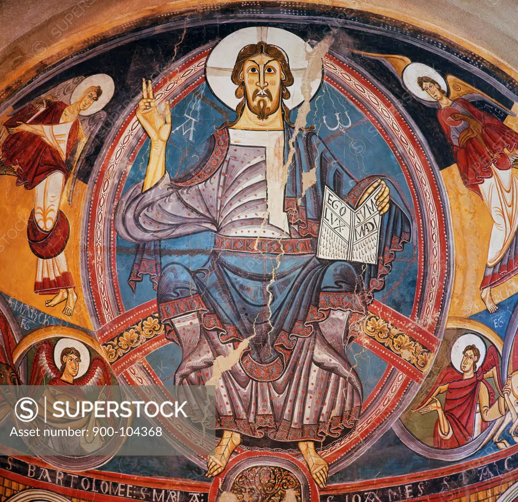 Christ in Majesty  12th Century,  Artist Unknown  Fresco  Museo de Arte de Cataluna, Barcelona 