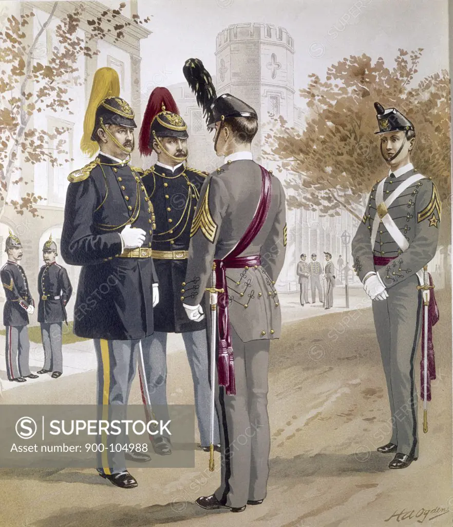 Officers,  Cavalry,  and Artillery Cadets form United States Military Academy in full dress by Henry Alexander Ogden,  1888,  (1856-1936)