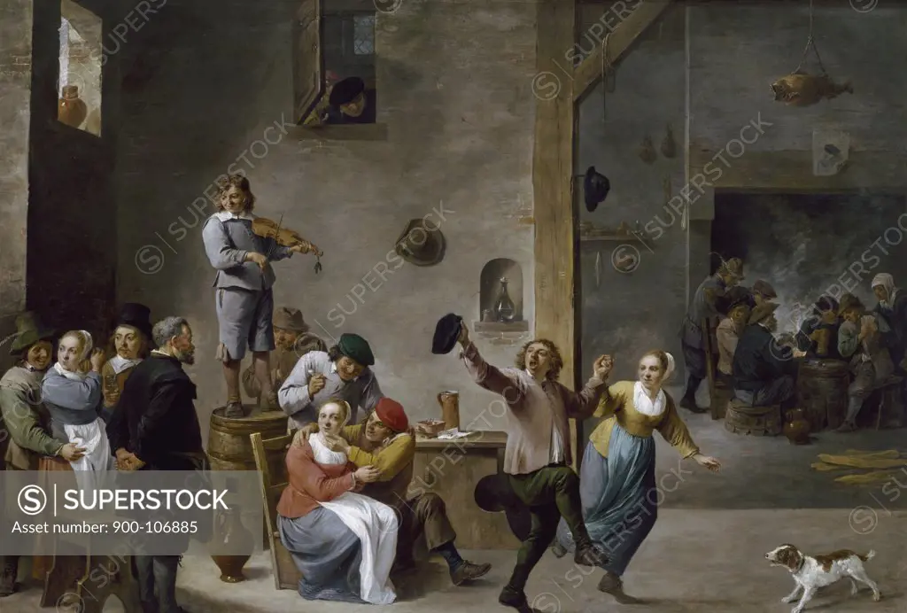 Interior of Inn with Dancing Peasants by David Teniers II, (1610-1690)