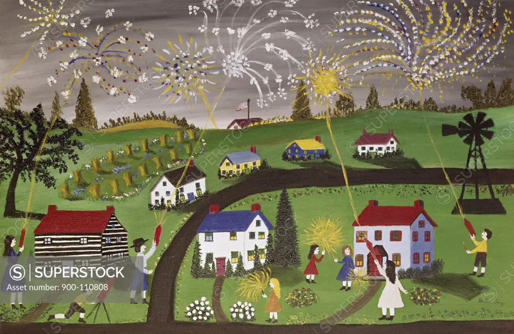 Celebration with Fireworks in Pennslyvania by Helen Foy, 20th Century