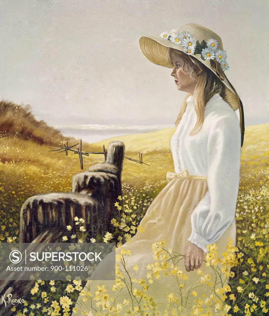 Girl in a Meadow by Konstantin Rodko, oil on canvas, (1908-1995)