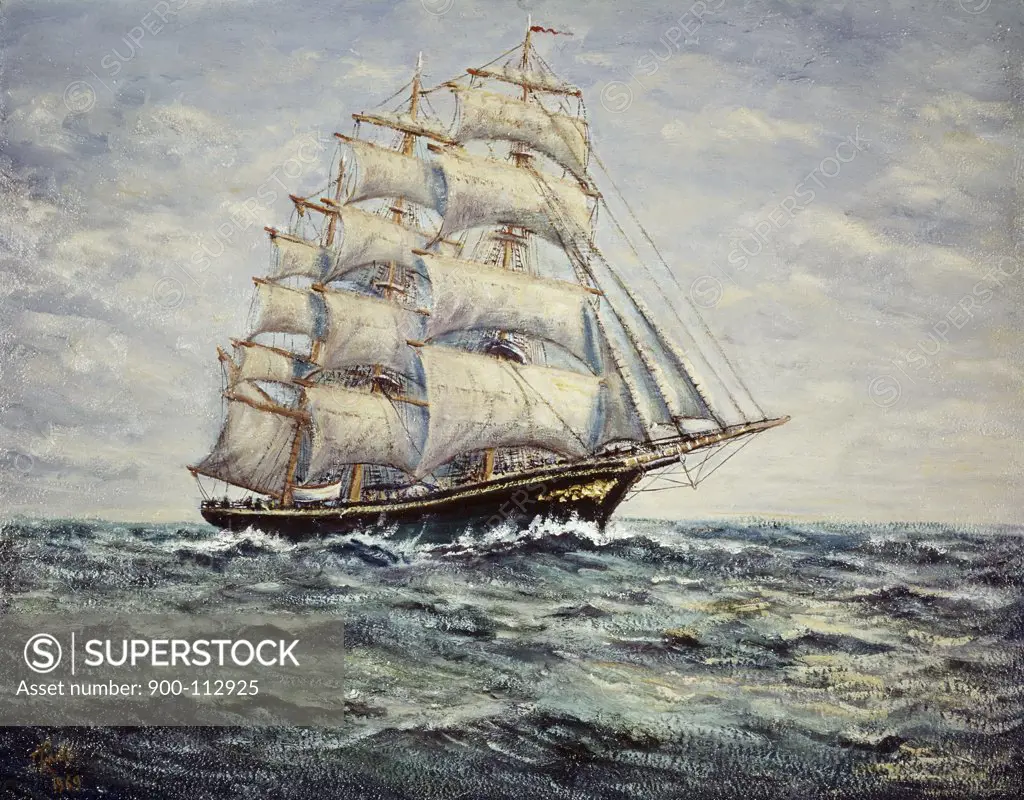 Sailing Ship Frigate by Joseph Links, 19th Century