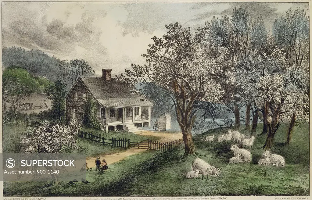 American Homestead:  Spring  Currier & Ives (Active 1857-1907 American) Lithograph