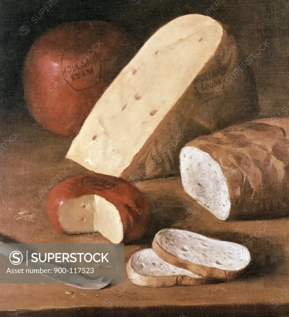 Dutch Cheeses, Bread and Knife, artist unknown