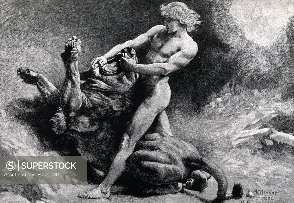 Samson and the Lion by Leon Joseph Florentin Bonnat, (1834-1922)