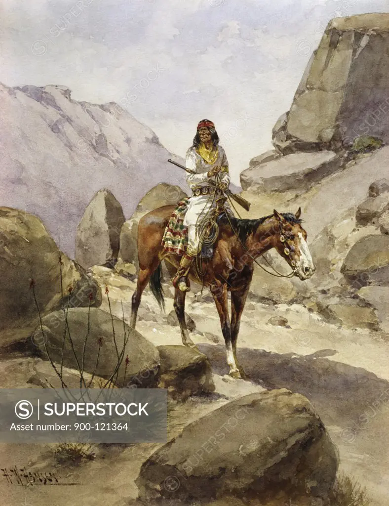 Indian on Horseback Herman Wendelborg Hansen (1854-1924 American)  